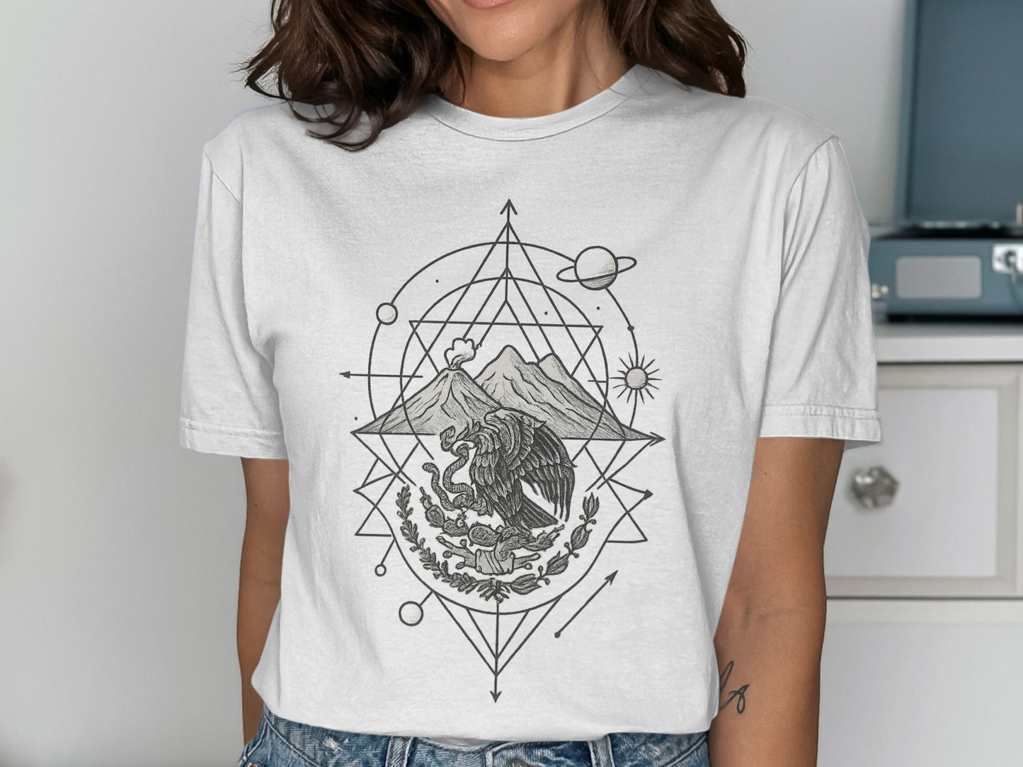 Geometric Eagle and Mountain Graphic T-Shirt product