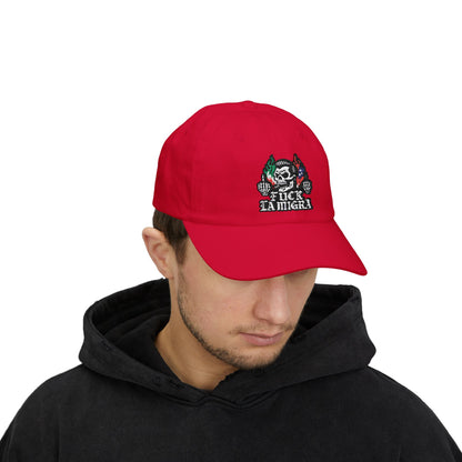 Fuck La Migra Anti Trump Embroidered Hat, FDT, Chinga Tu Maga Classic Dad Cap with Skull Design, Adjustable Hat for Casual Wear, Unique Gift for Dads, Birthday, or Holiday Use