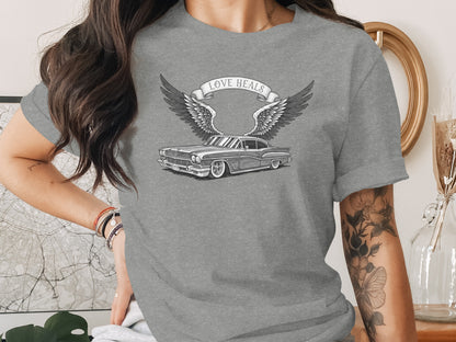 Love Heals Classic Car with Wings Graphic T-shirt
