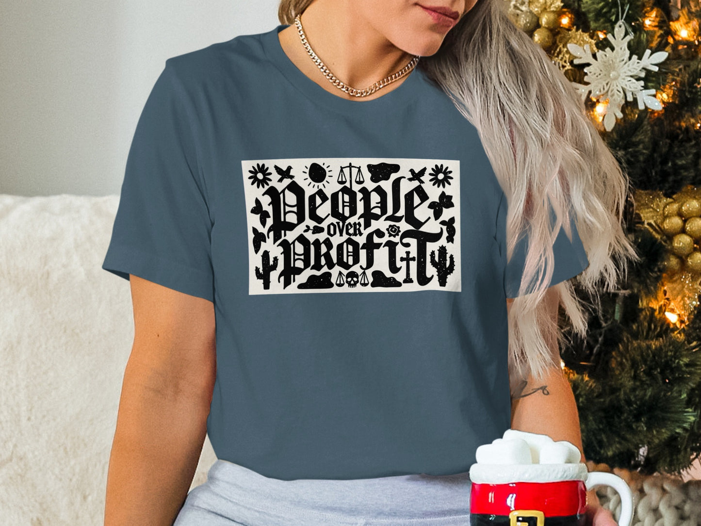 People Over Profit Graphic Print Shirt Holiday Special