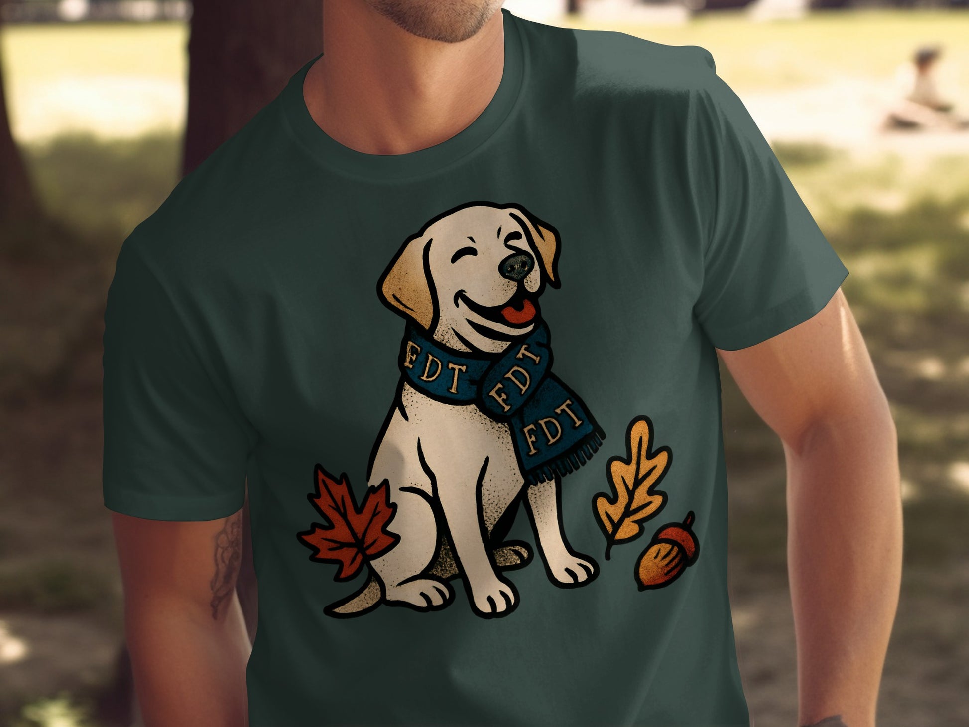 Smiling Dog with Leaves and Acorn T-shirt Design