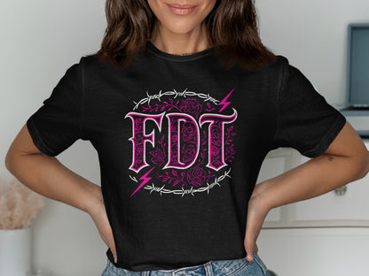 FDT Rose and Thunderbolt Design Black T-Shirt product
