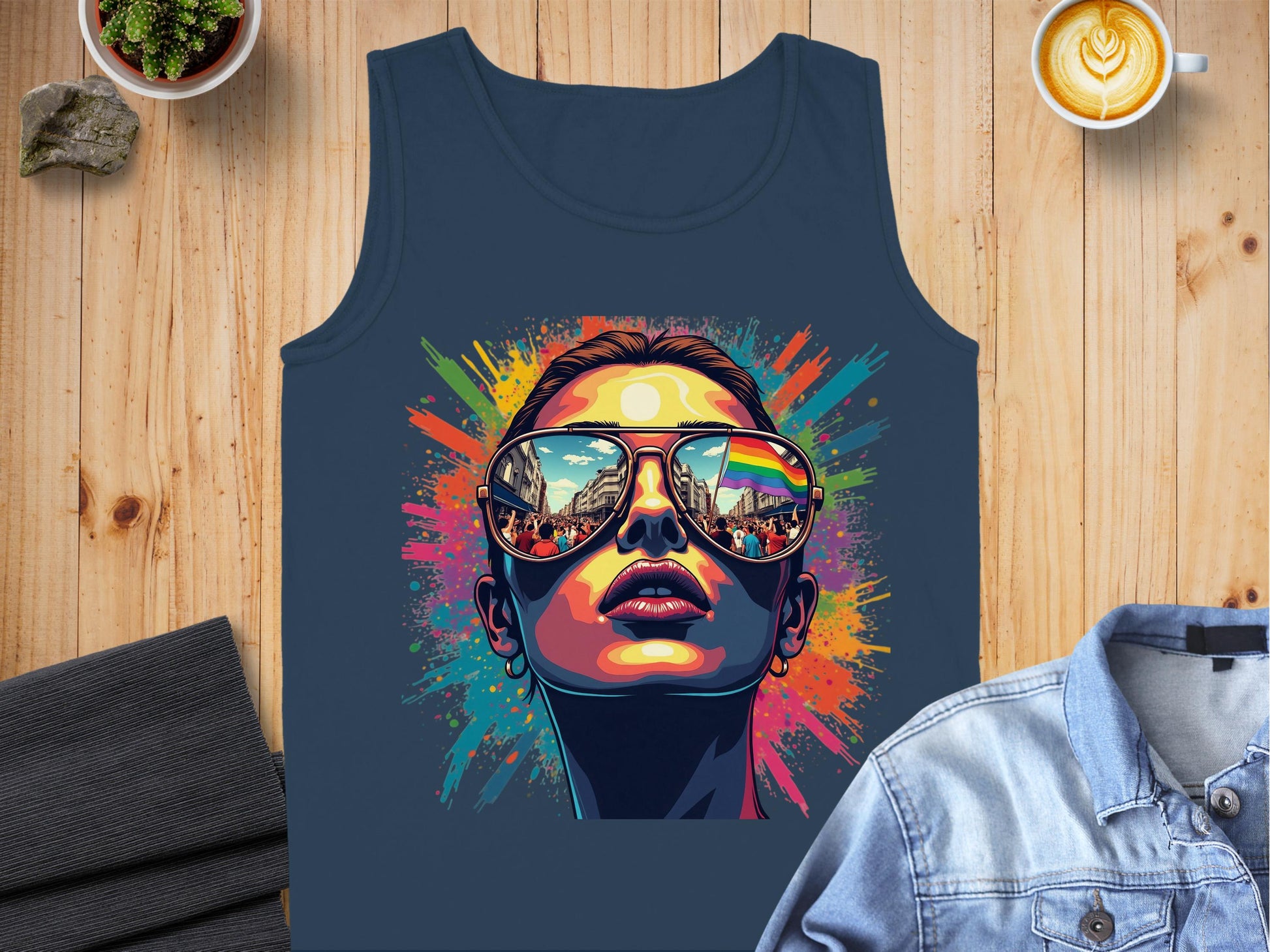 Vibrant Graphic Tank Top with Sunglasses Design product