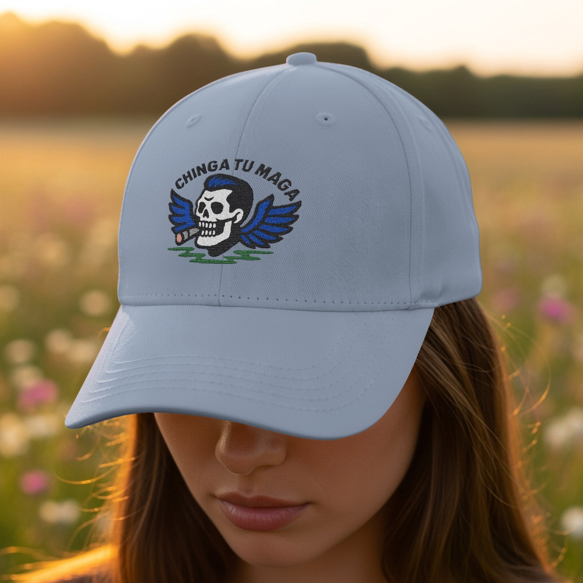 Chinga Tu Maga Skull with Wings Baseball Hat product