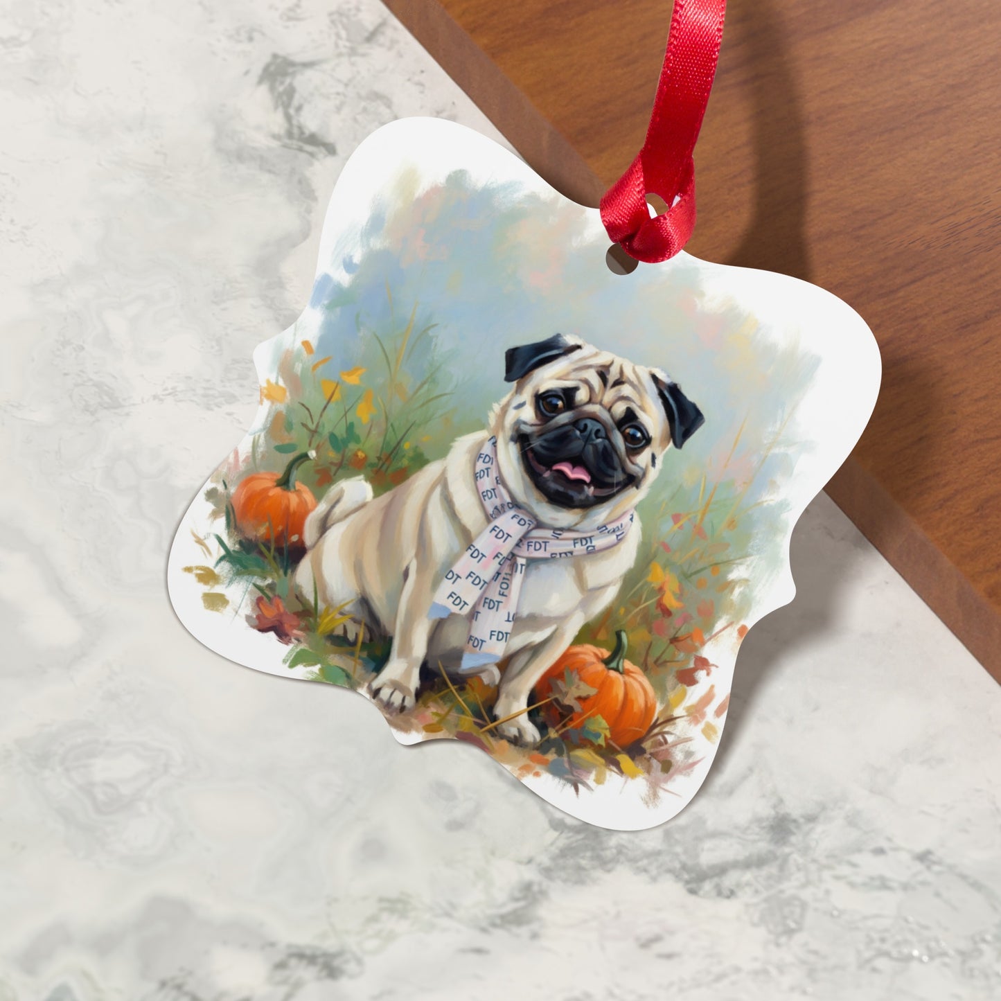 Festive Pug Design with Pumpkins Ornament