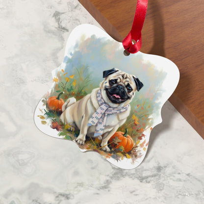 Festive Pug Design with Pumpkins Ornament