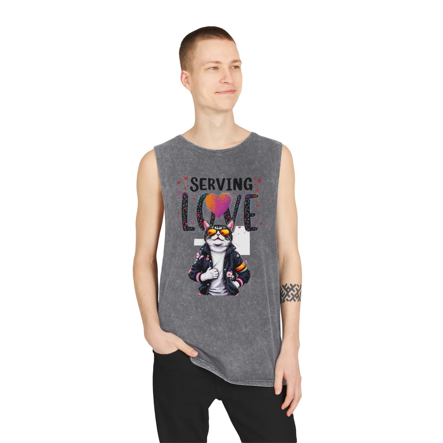Serving Love Unisex Stonewash Tank Top - Trendy Summer Apparel for Warm Days