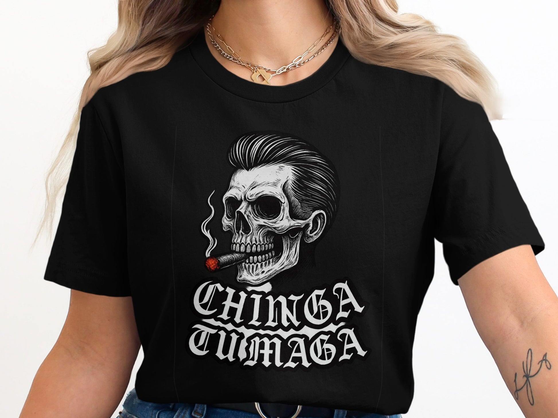Bold Graphic Tee with Skull and Cigarette Design product