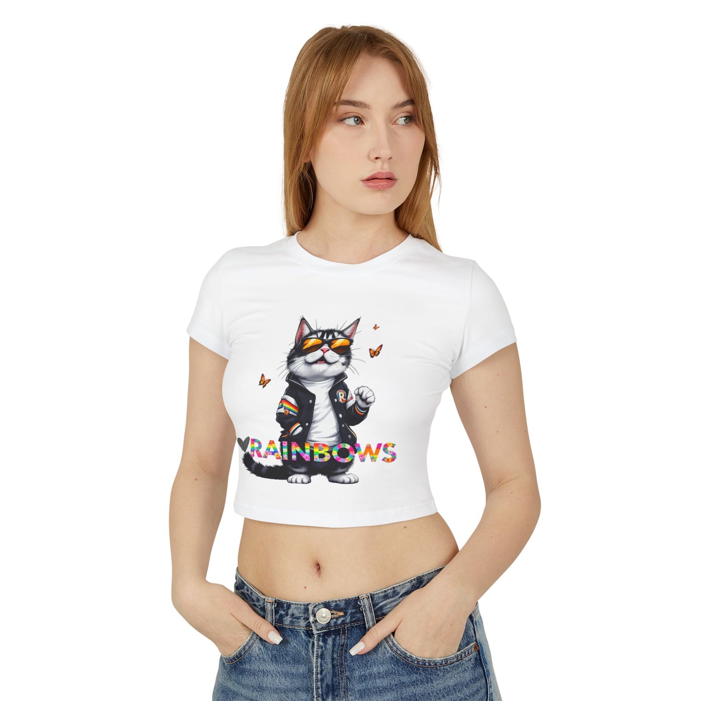 I ❤️ Rainbows Cat Women's Baby Tee - Cute Summer Top for Cat Lovers