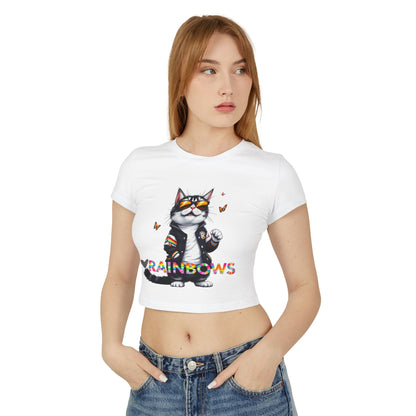 I ❤️ Rainbows Cat Women's Baby Tee - Cute Summer Top for Cat Lovers