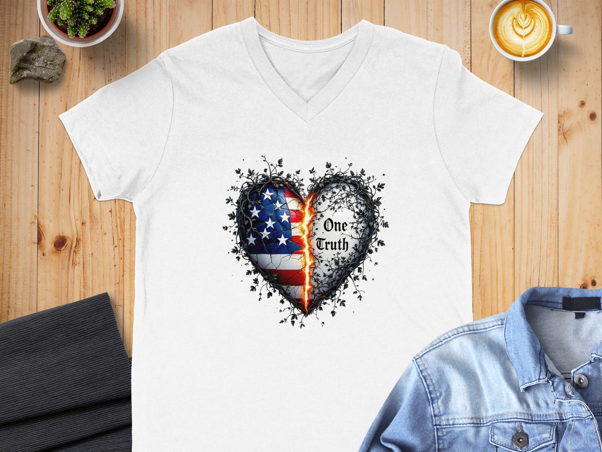One Truth Fiery Heart Design on White T-shirt product type