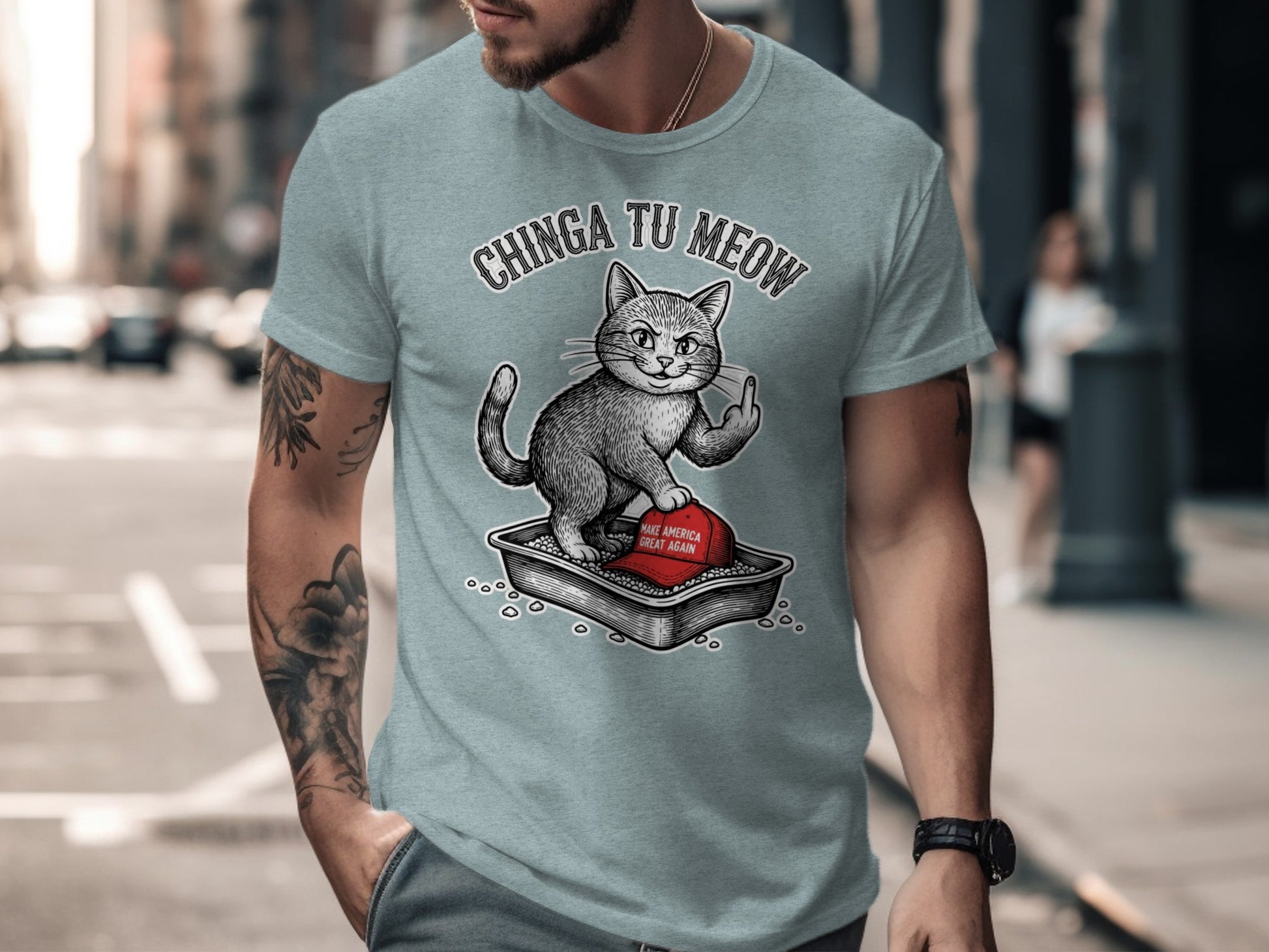 Chinga Tu Meow Cat Middle Finger Litter Box MAGA Hat product type