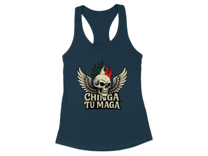 Chinga Tu Maga Skull with Wings Racerback Tank Top