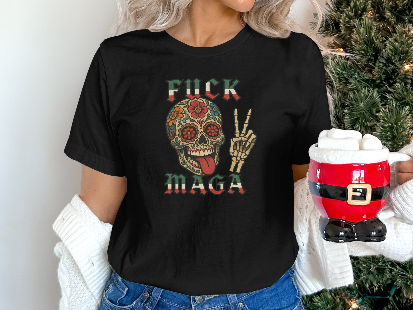 Colorful Skull with Peace Sign Design Shirt