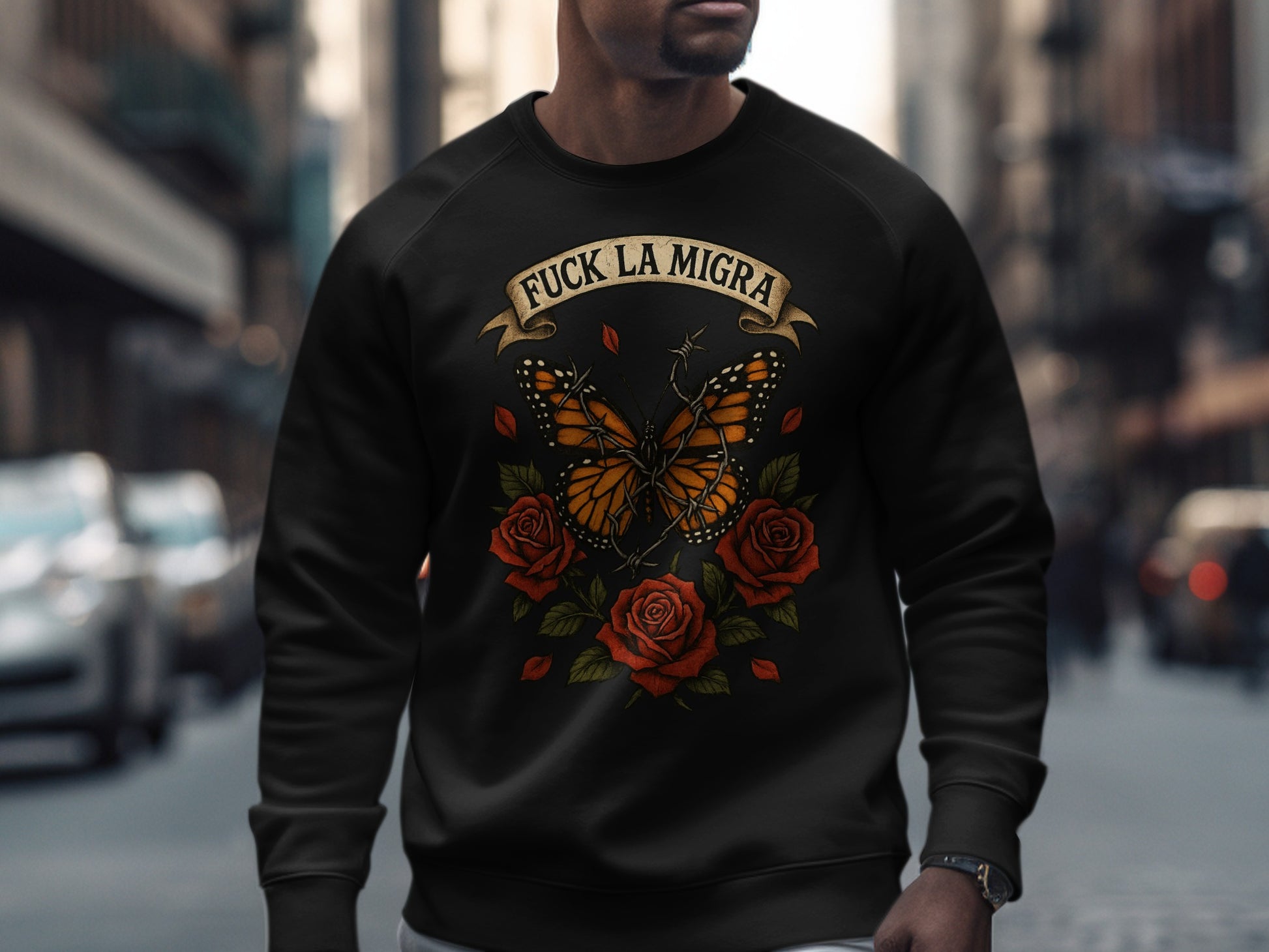Monarch Butterfly and Roses Anti-Authority Shirt Product