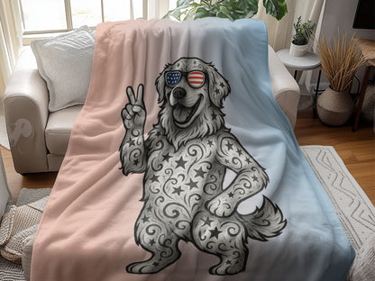 Peaceful Patriotic Dog Illustration on Cozy Blanket product