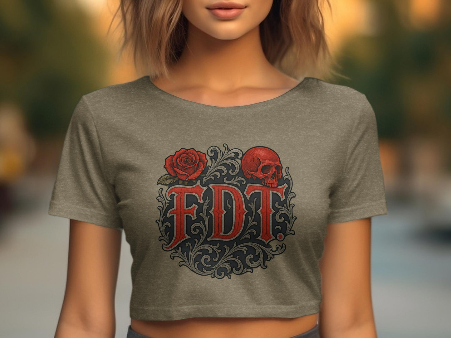 Skull and Rose Design Graphic Women's Crop Top product type