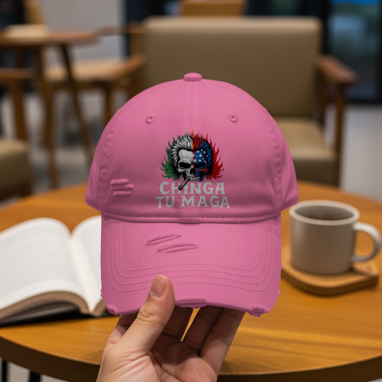 Embroidered Chinga Tu Maga Cap Pink Hat product