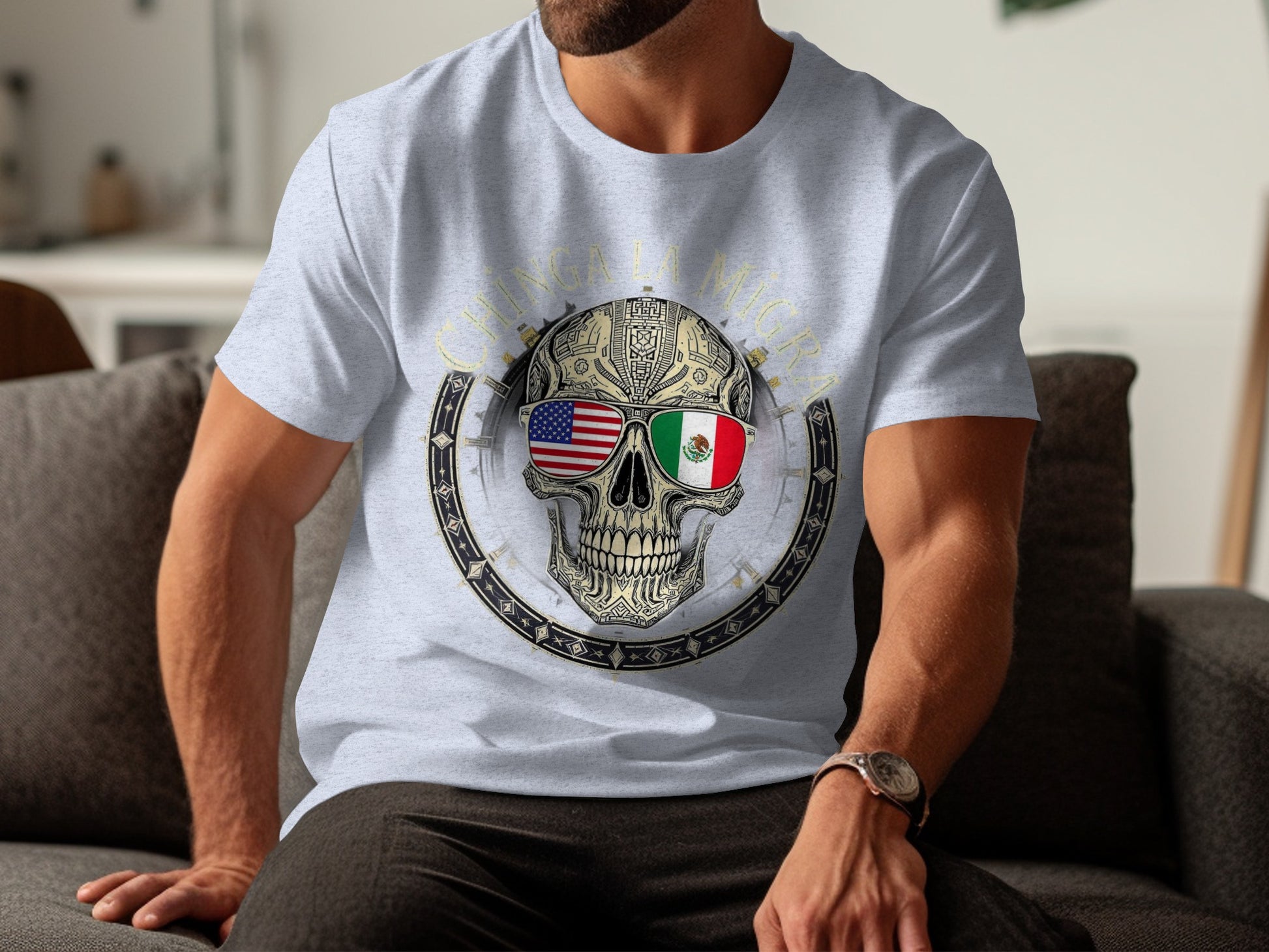 Chingala Migra Skull with Flags Graphic T-shirt product