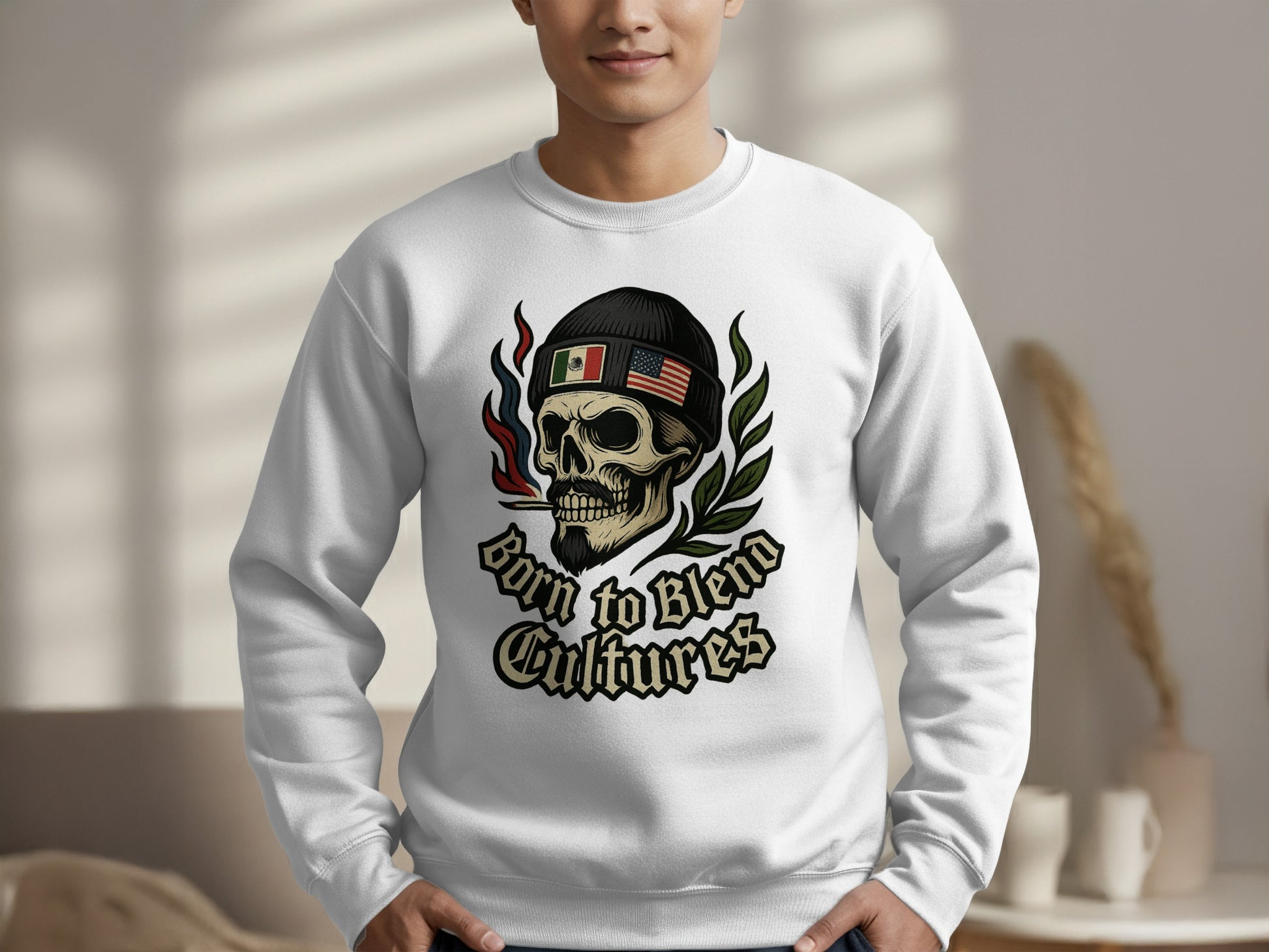 Born to Blend Cultures Skull Design Sweatshirt Product
