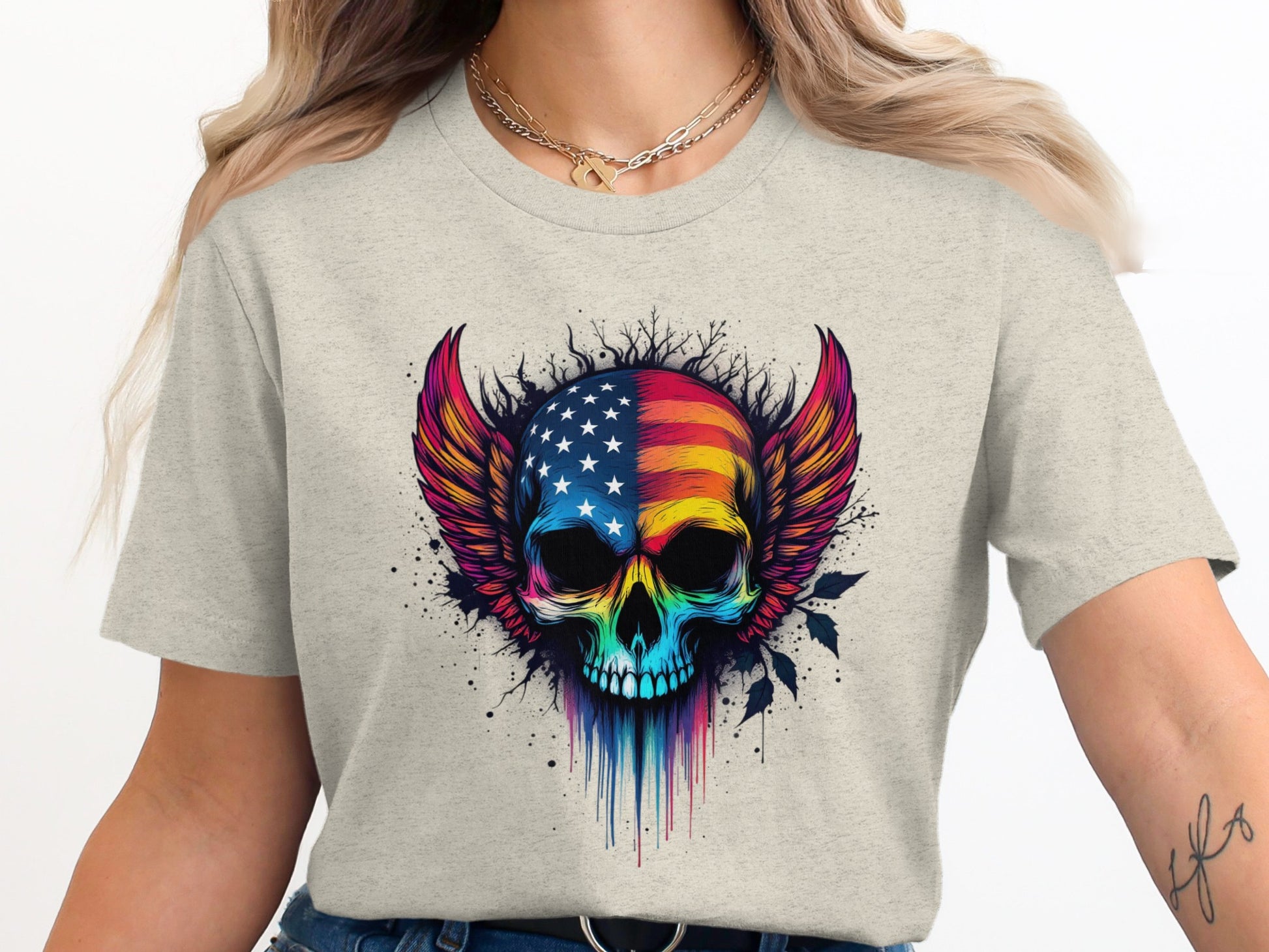 American Flag Skull with Wings Graphic T-Shirt product