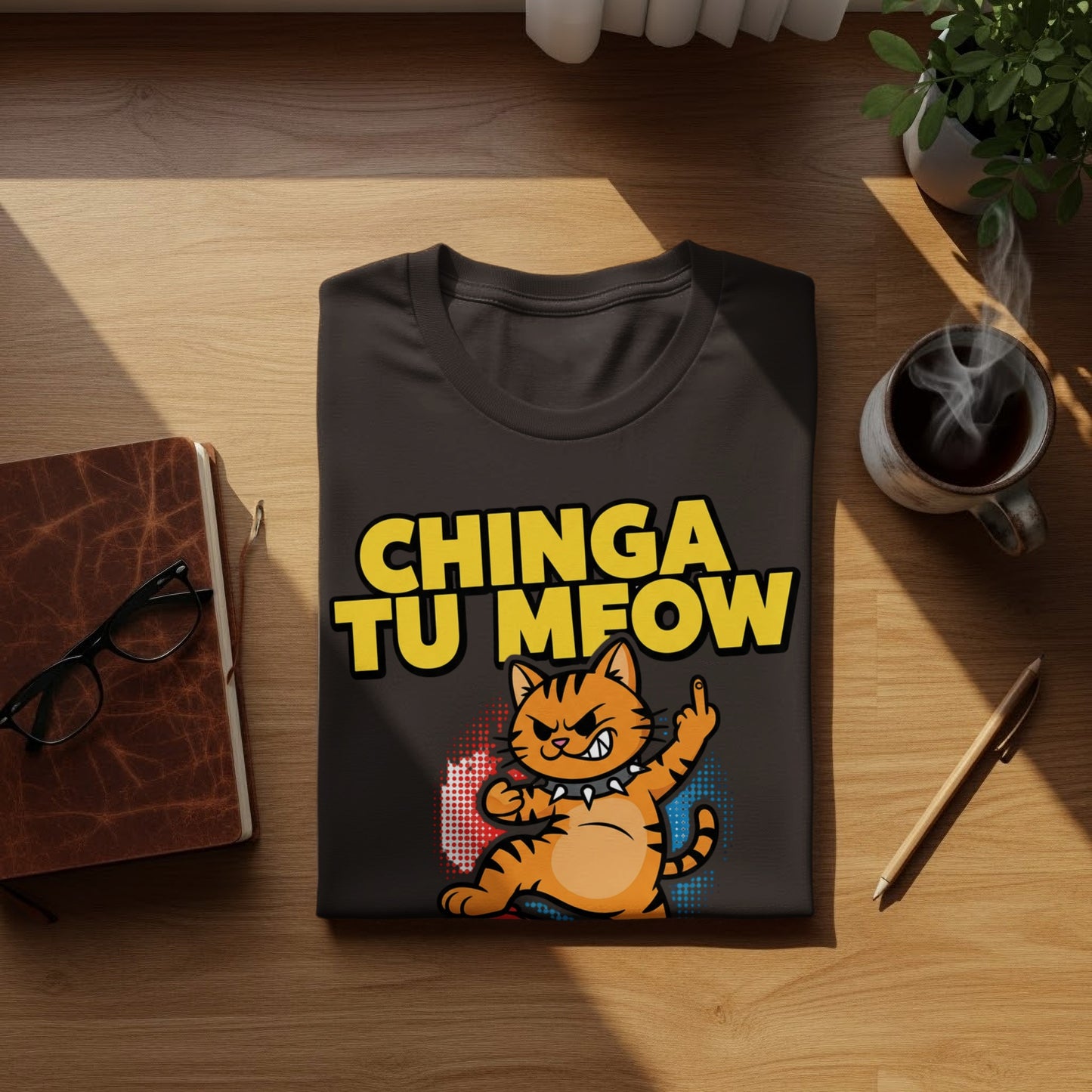 Chinga Tu Meow Funny Angry Cat Middle Finger t-shirt