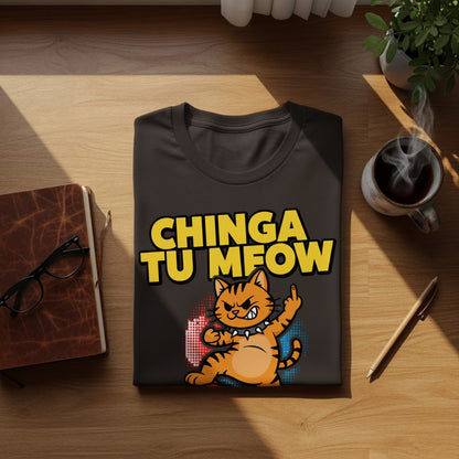 Chinga Tu Meow Funny Angry Cat Middle Finger t-shirt