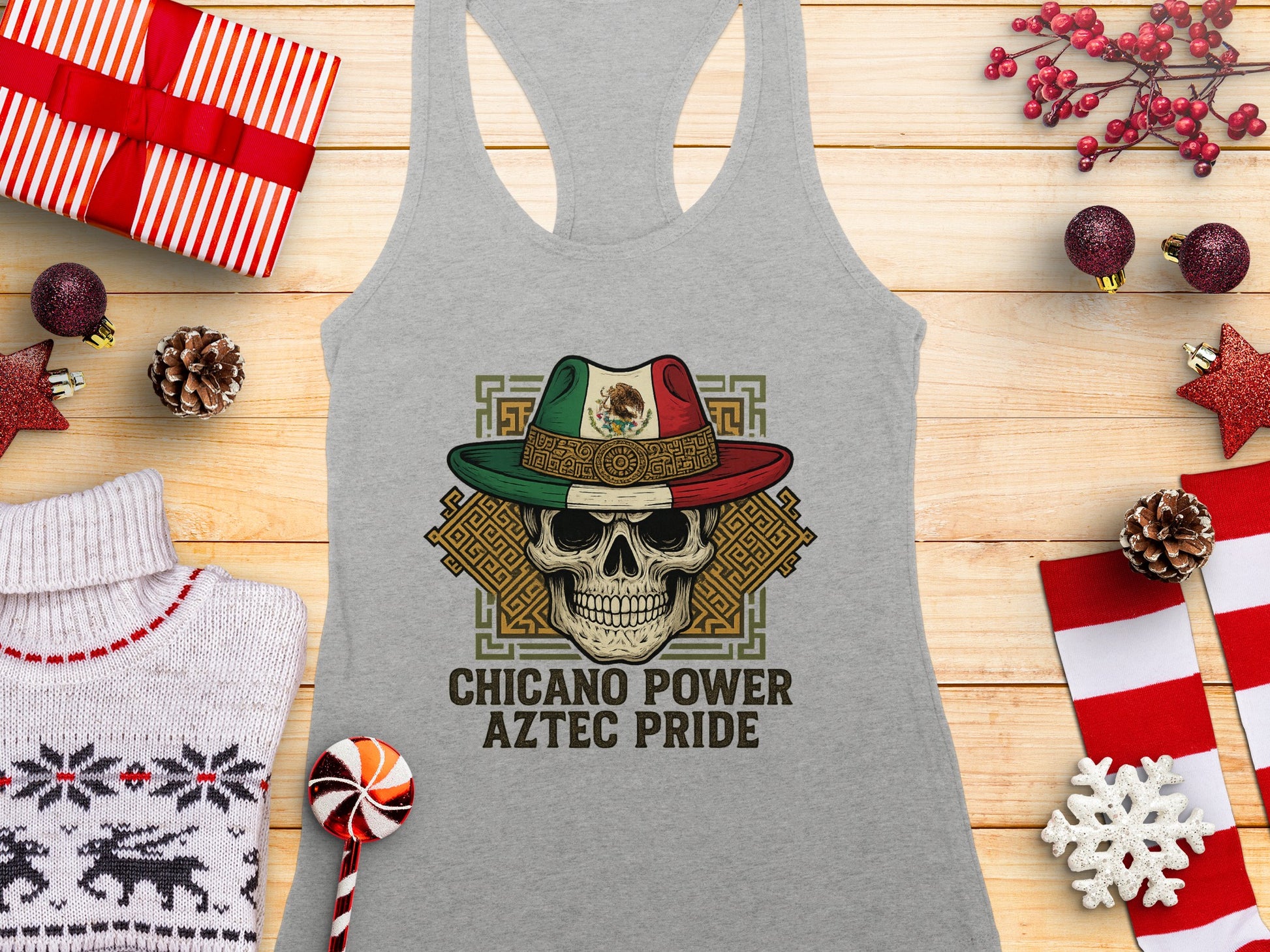 Chicano Power Aztec Pride Skull Tank Top Apparel