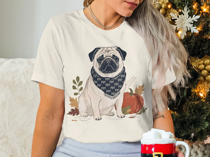 Festive Pug Graphic Tee with Seasonal Design