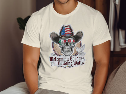 Welcoming Borders Not Building Walls graphic product