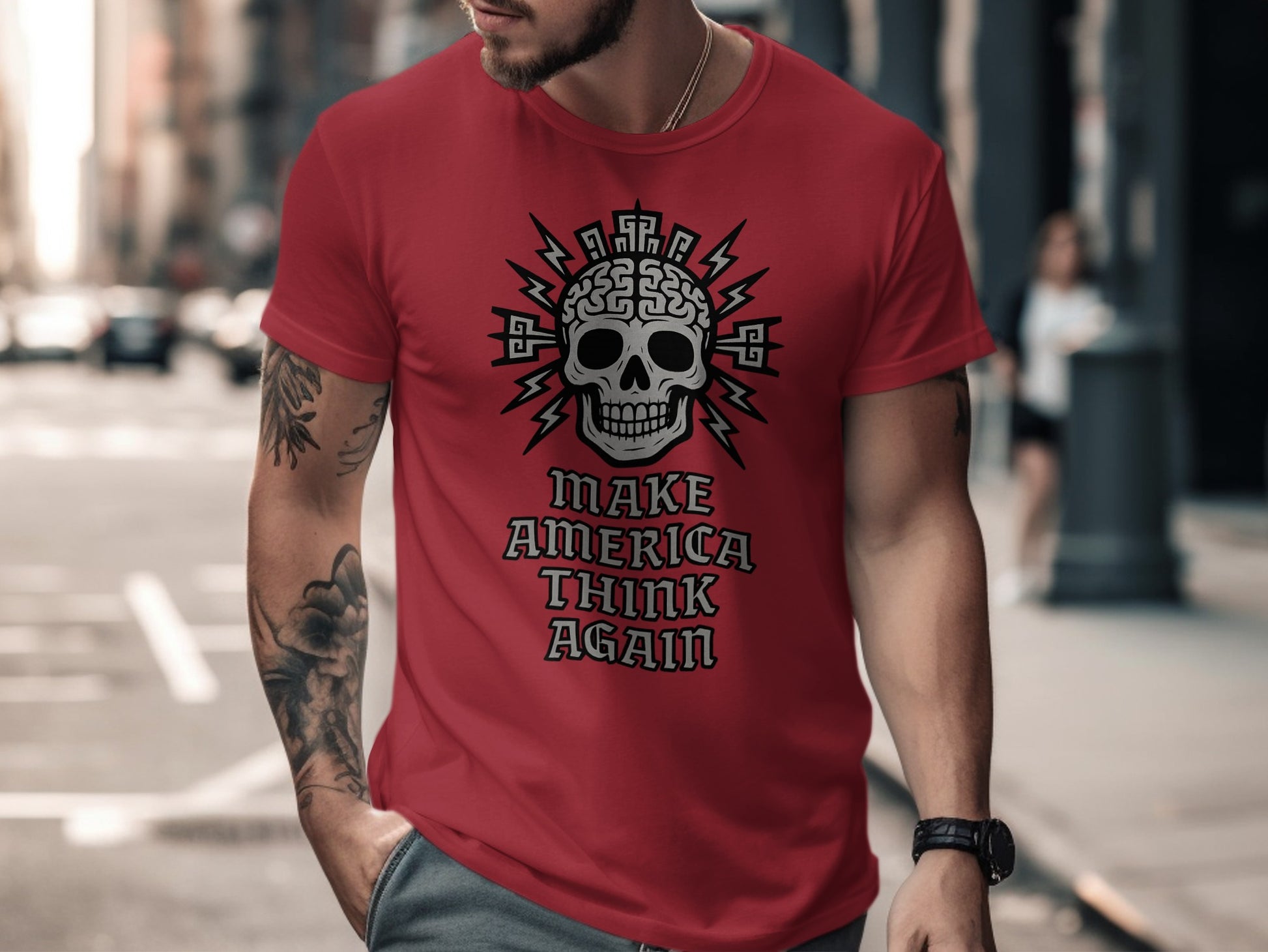 Make America Think Again Skull Design T-shirt