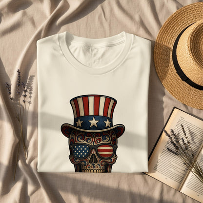 Patriotic Skull Wearing American Flag Hat T-Shirt product