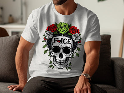 Skull with Roses Graphic Design Short Sleeve Shirt product type