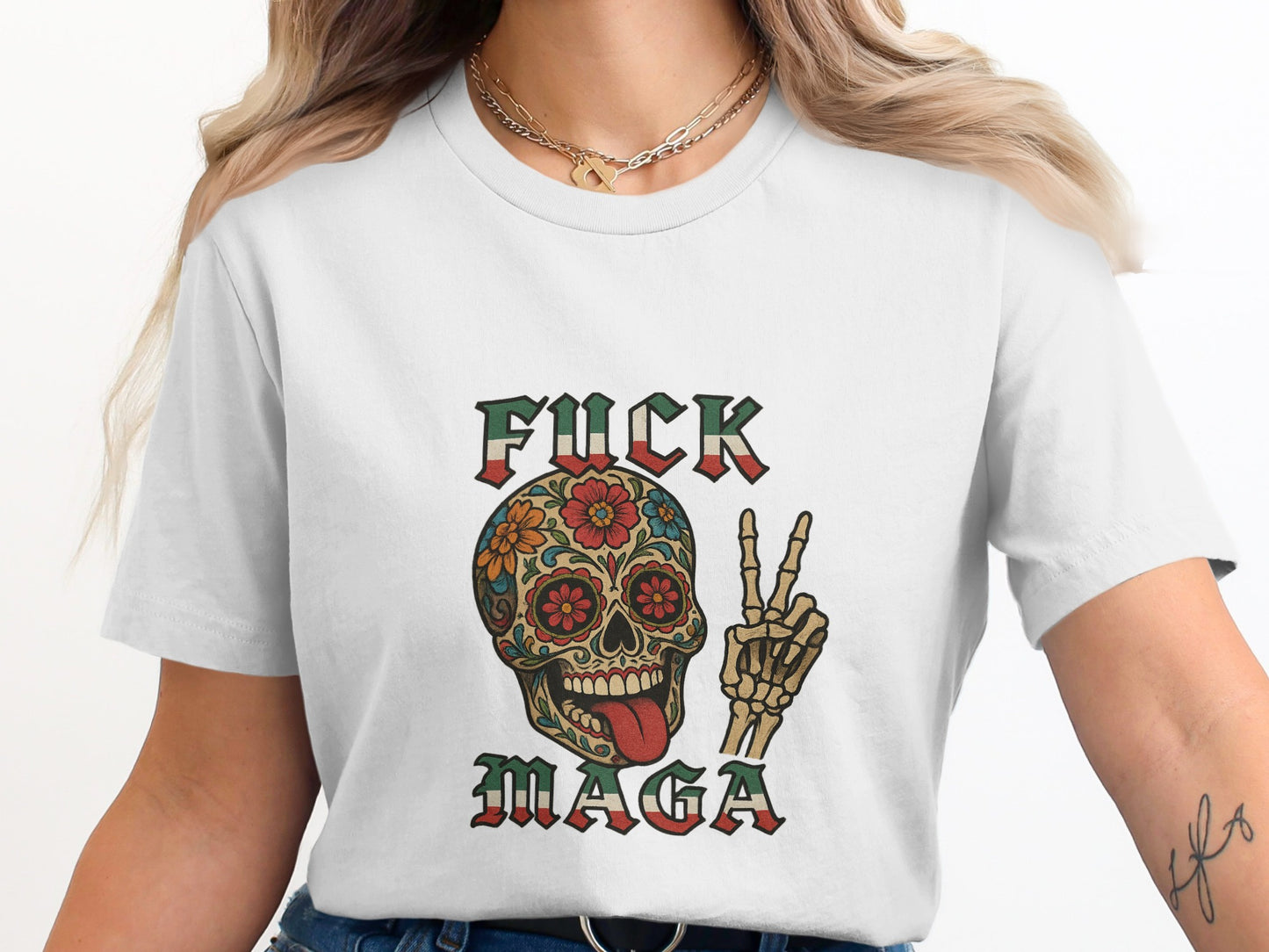 FUCK MAGA Skull and Skeleton Peace T-Shirt
