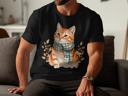 Cozy Cat with Scarf Artistic Graphic Tee Product