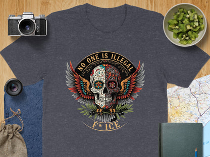 No One Is Illegal Skull Design T-shirt product type