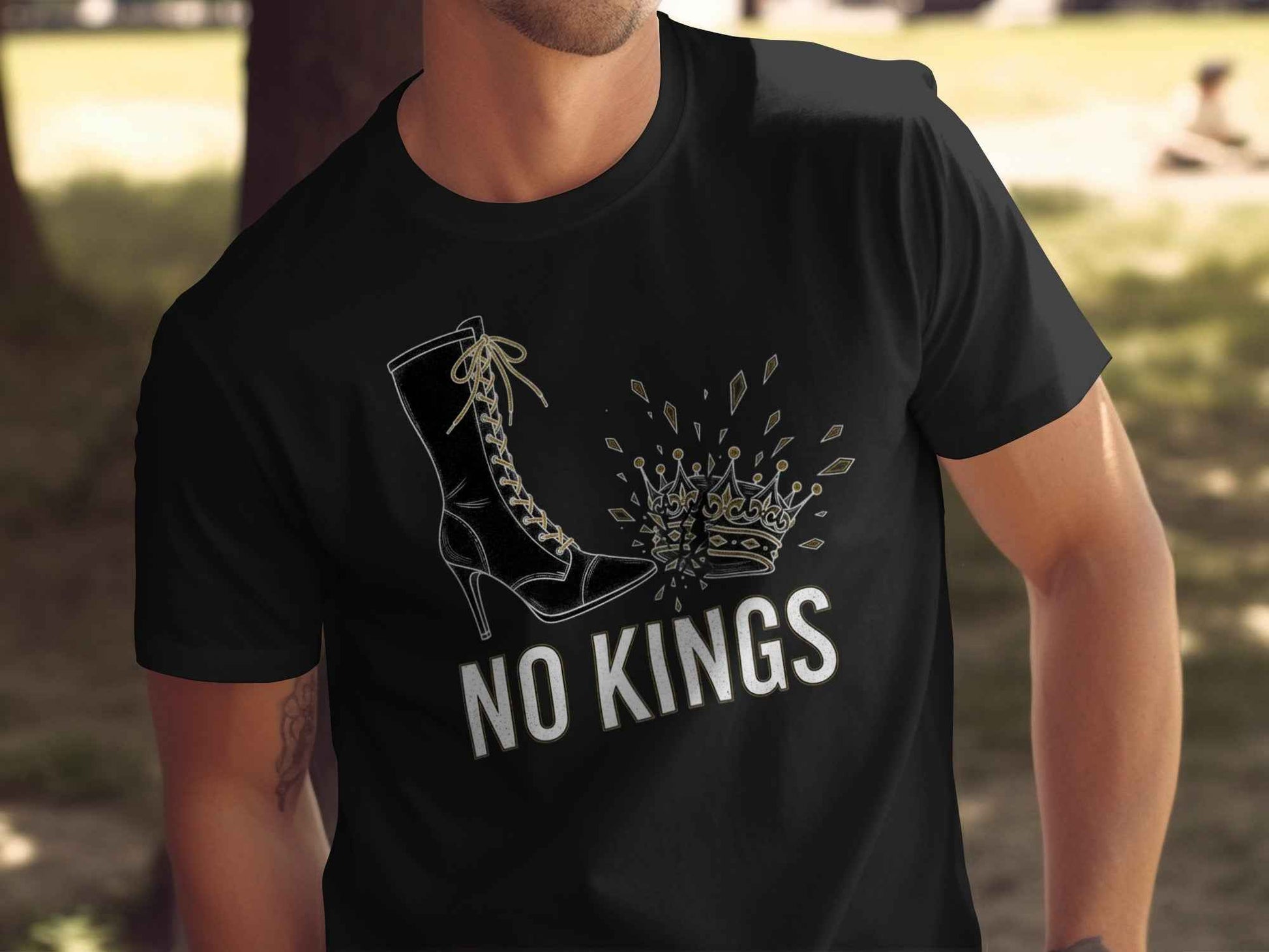 No Kings Statement T-Shirts, Powerful Boot Crushing Crown Design, Anti Monarchy, Feminist Rebellion, Edgy Graphic Tee
