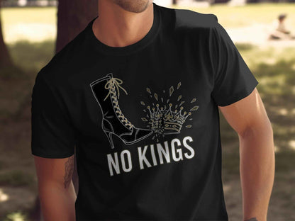 No Kings Statement T-Shirts, Powerful Boot Crushing Crown Design, Anti Monarchy, Feminist Rebellion, Edgy Graphic Tee