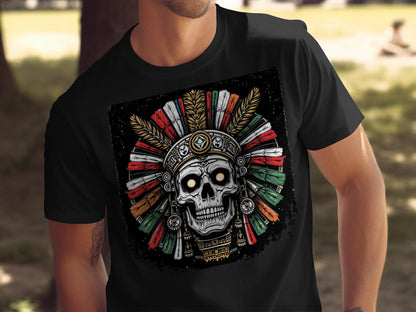 Intricate Skull with Feathered Headdress T-shirt product
