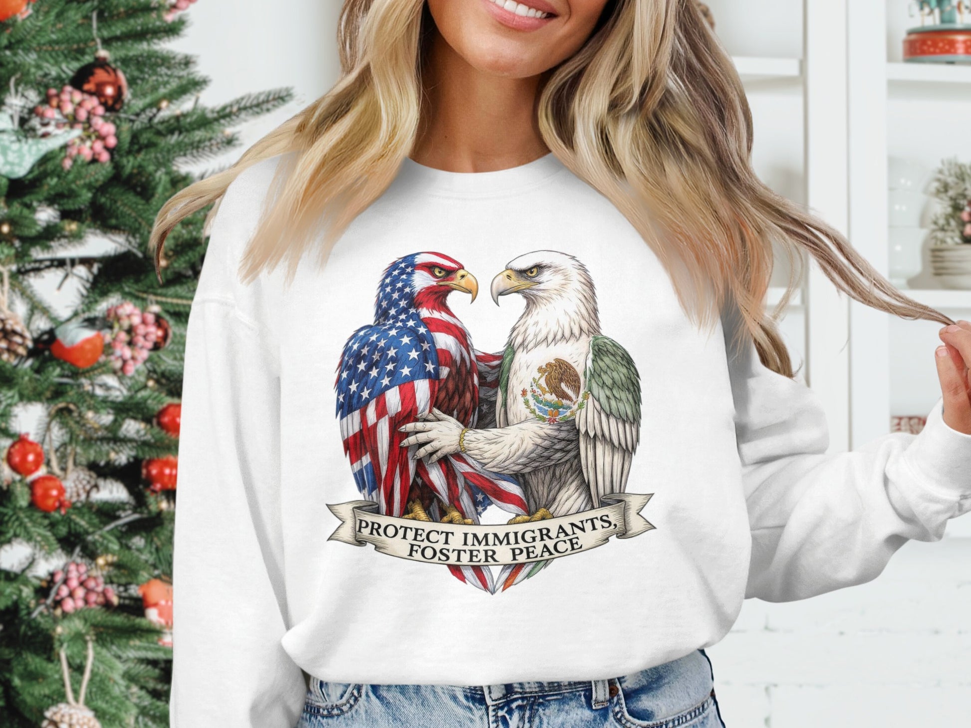 Protect Immigrants Foster Peace Graphic Sweatshirt Product