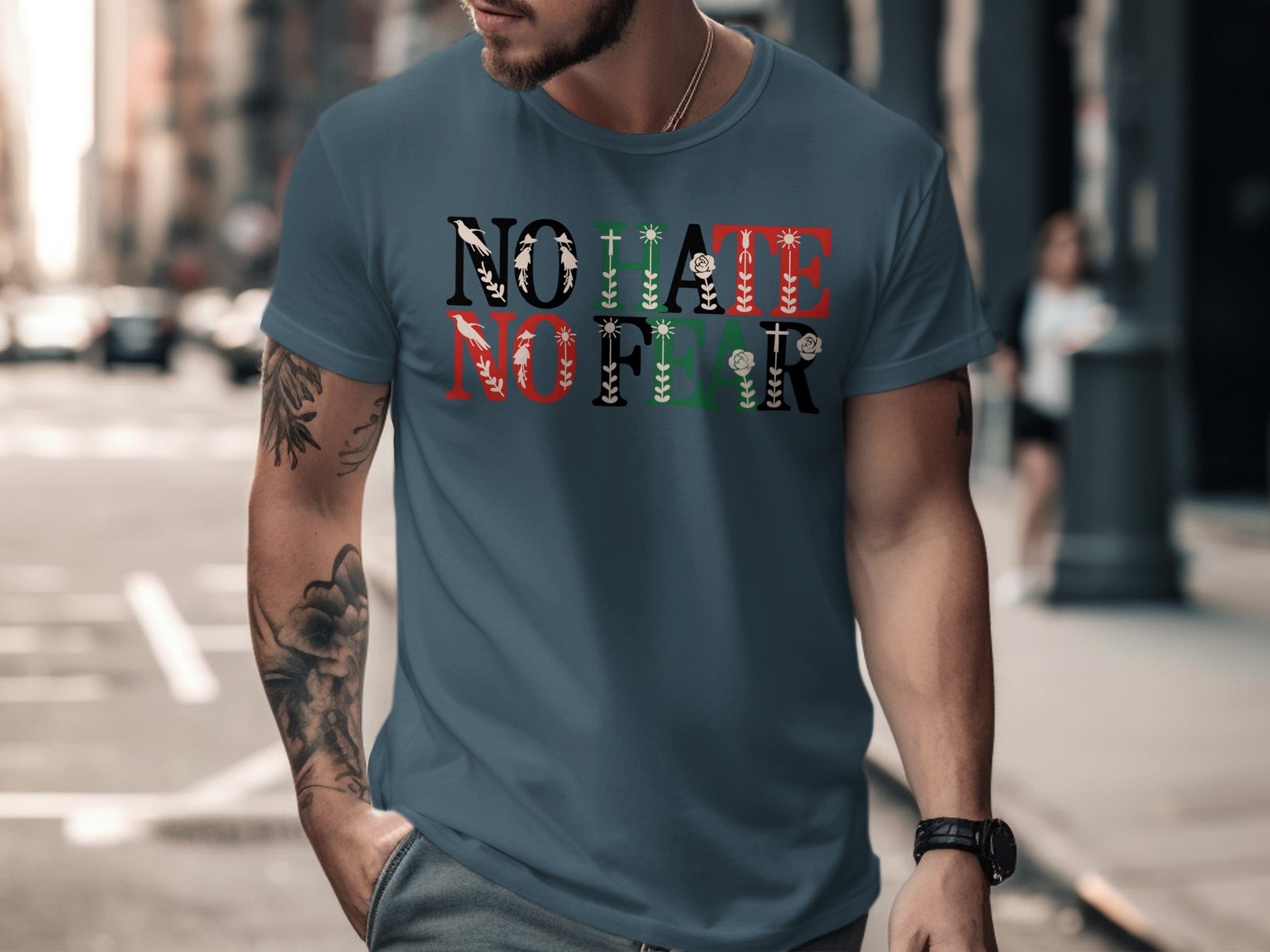No Hate No Fear Graphic Design T-Shirt