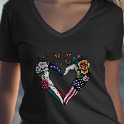 Heart Shaped Hands with Flags and Flowers T-Shirt Product