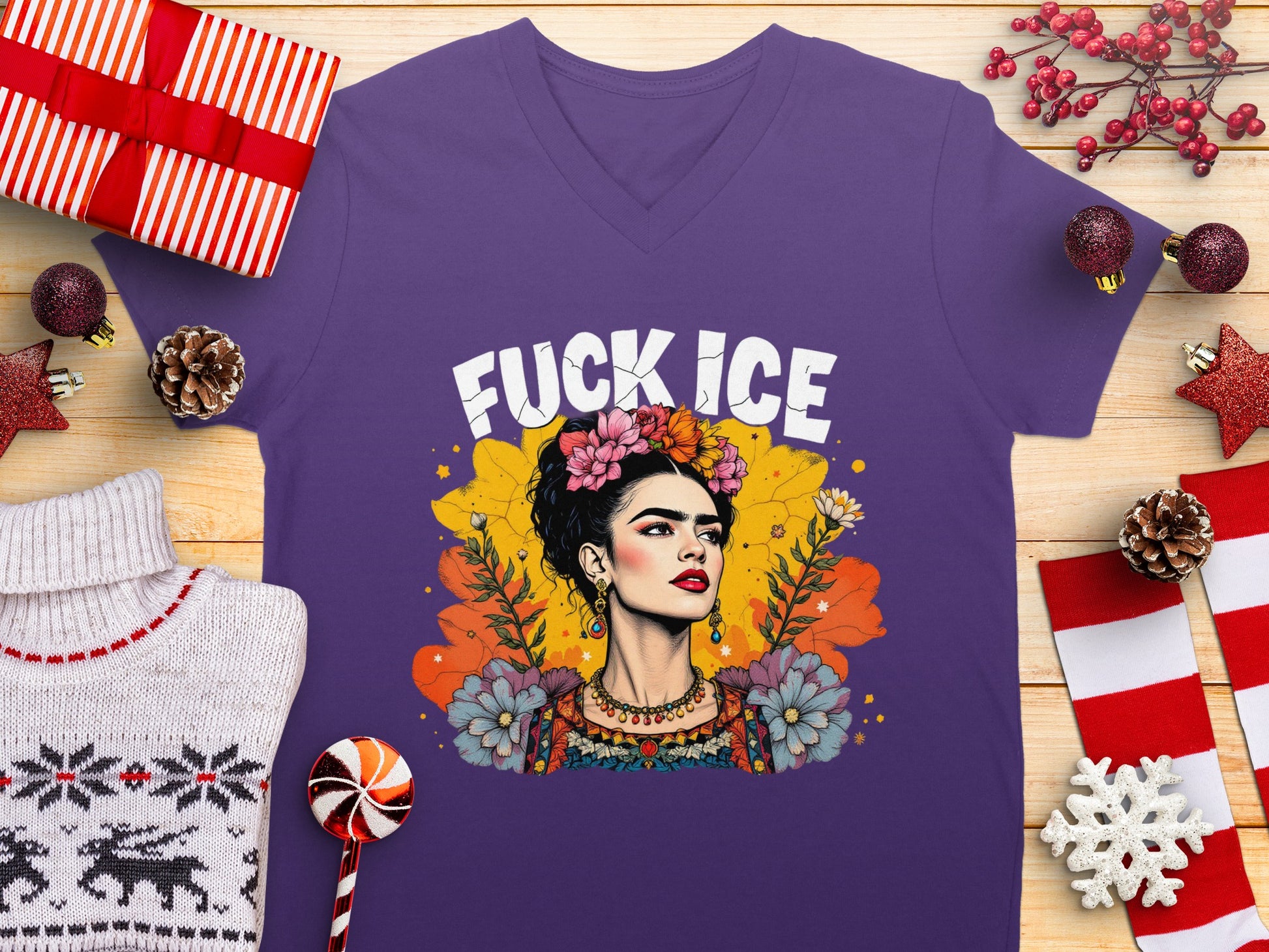 Purple Fuck Ice Graphic V-neck T-shirt