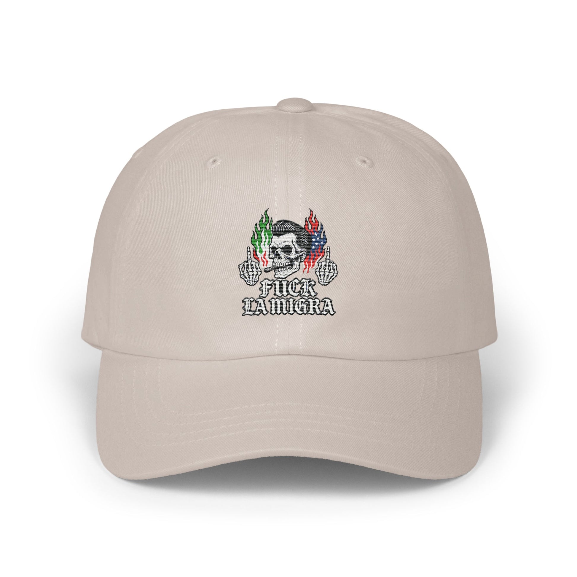 Skull with Flames Design Embroidered Dad Hat product