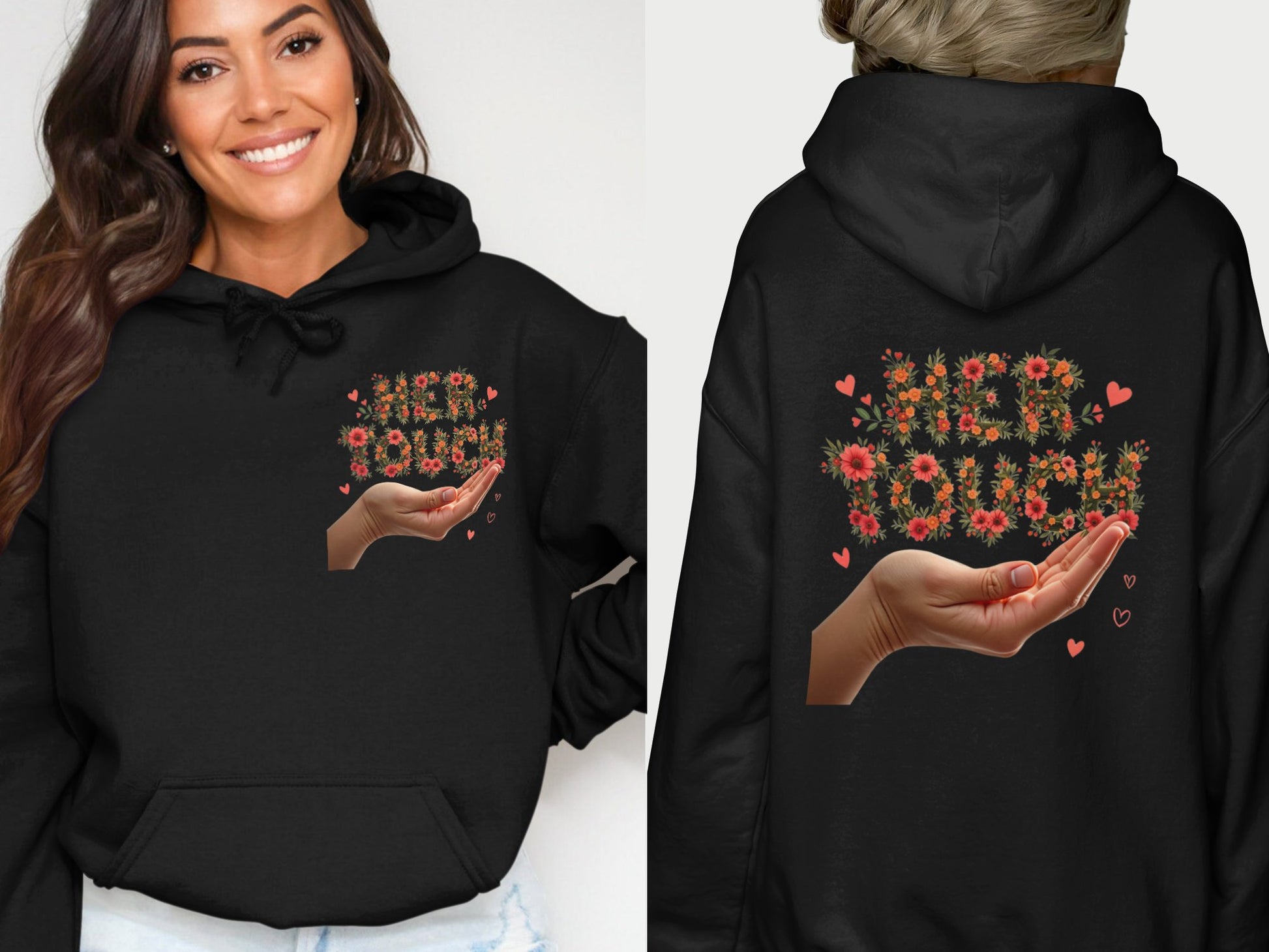 Hand Offering Flowers Graphic Black Hoodie product