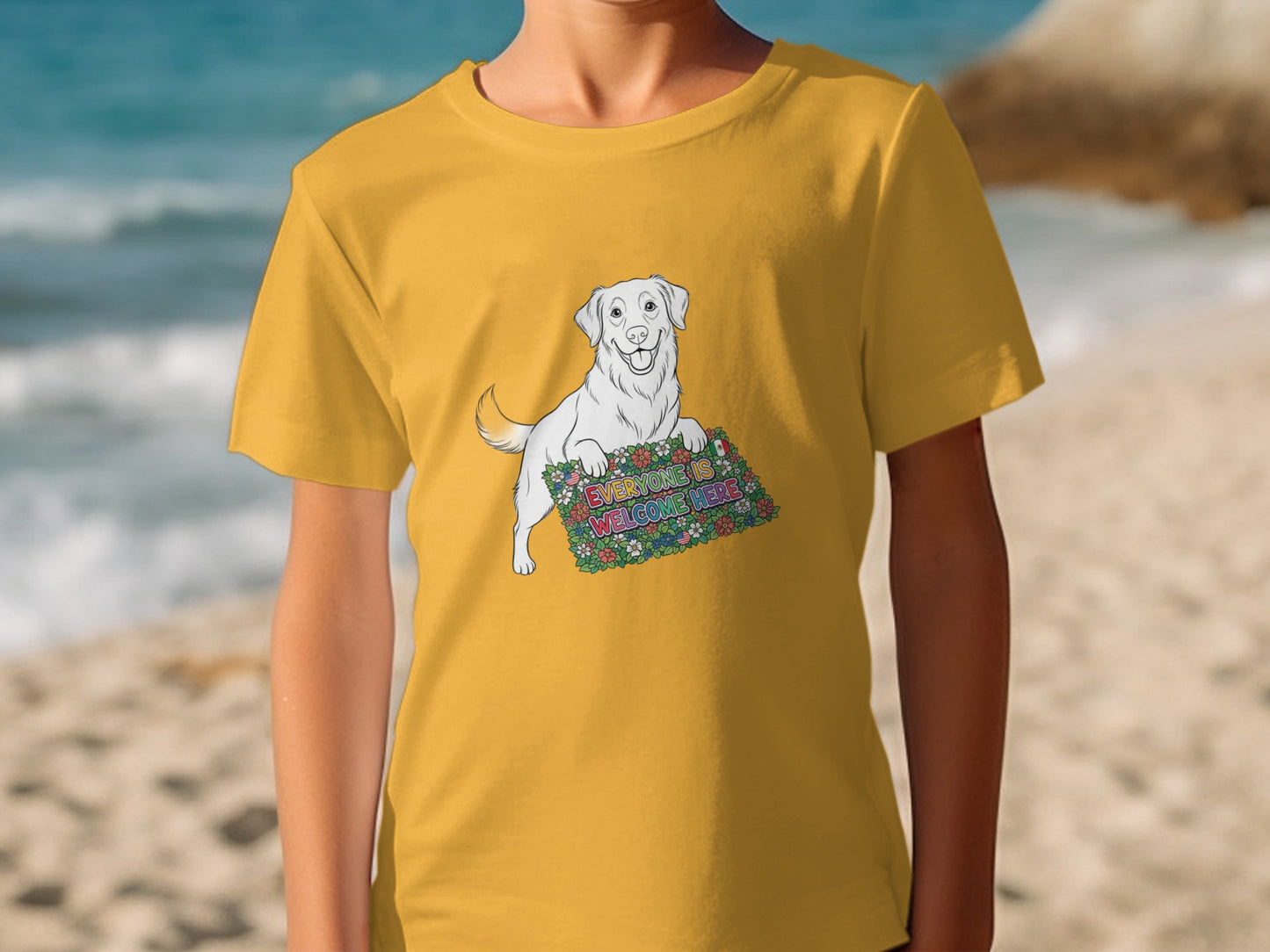 Yellow T-Shirt With Dog Welcome Home Print Design