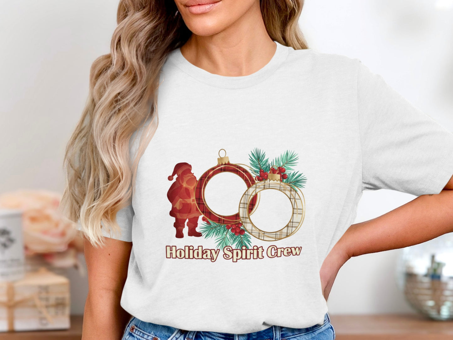 Holiday Spirit Crew Christmas Graphic T-Shirt