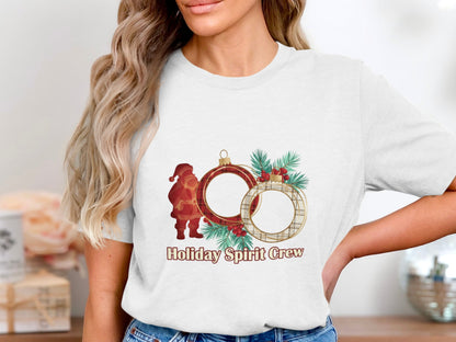 Holiday Spirit Crew Christmas Graphic T-Shirt