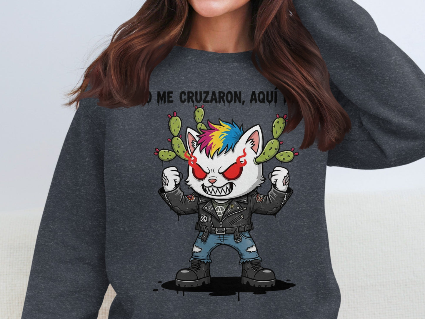 Colorful Angry Cartoon Cat on Cactus Sweatshirt product