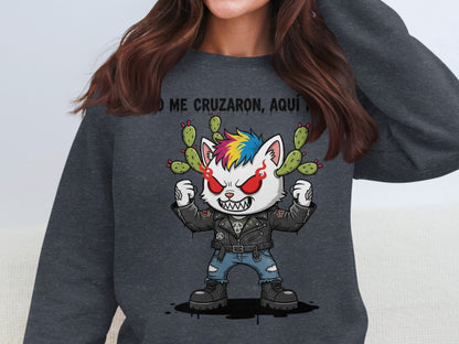 Colorful Angry Cartoon Cat on Cactus Sweatshirt product